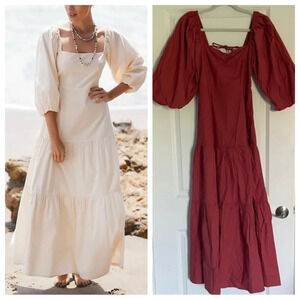 New! L*Space Bahia puff sleeve tiered Dress burgundy red nwt 18300